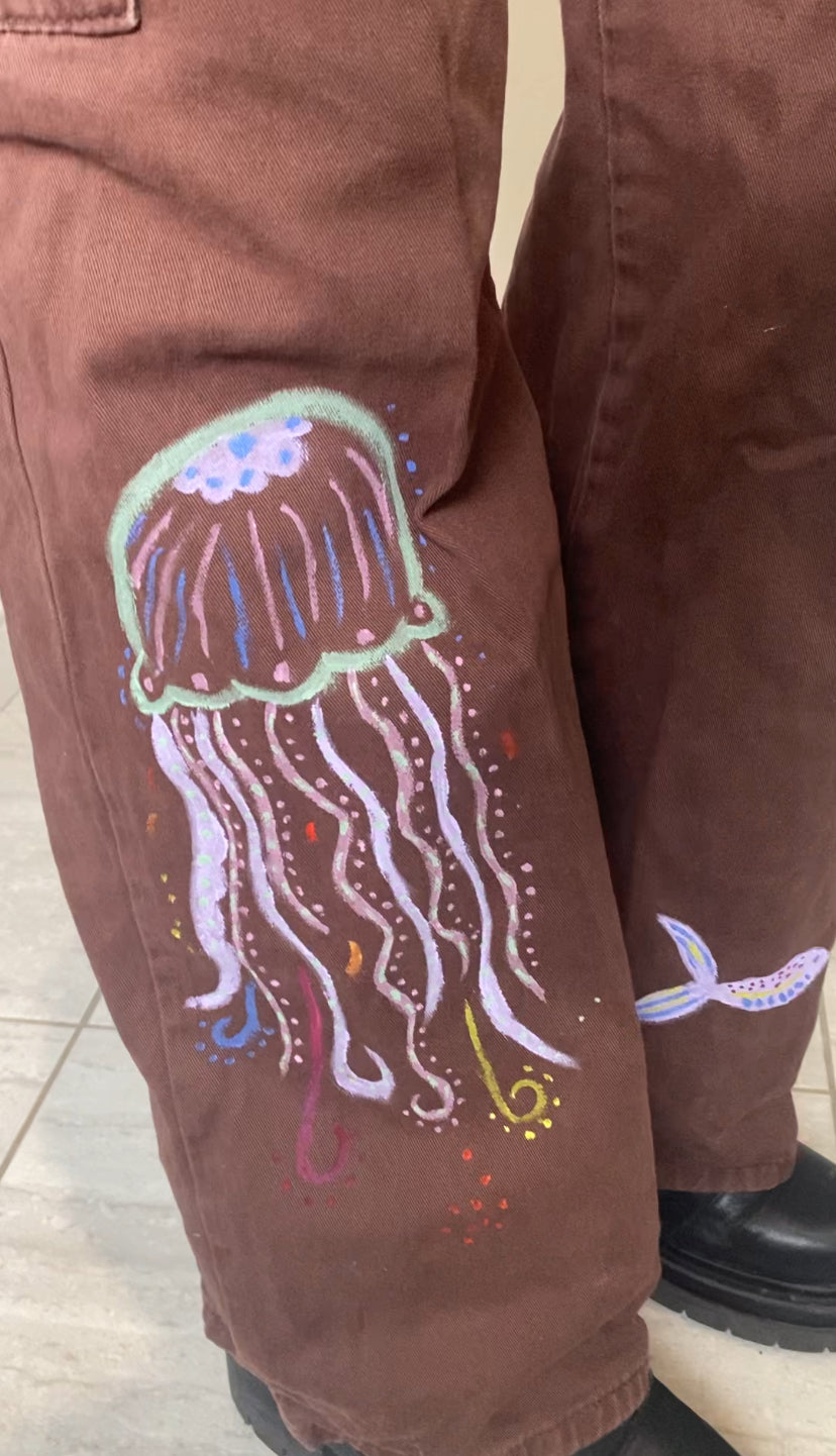 Painted fish cargo trousers