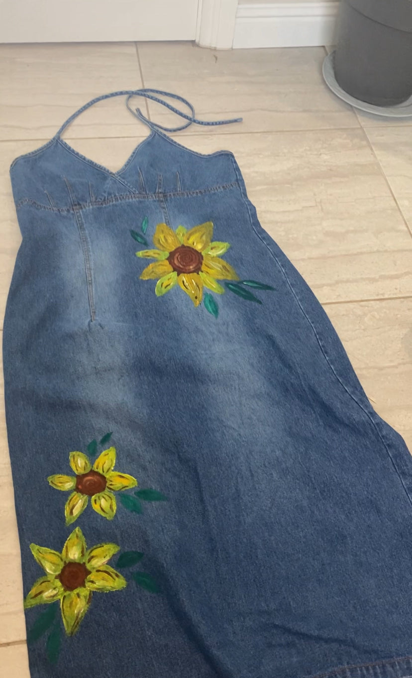 Halter neck denim dress