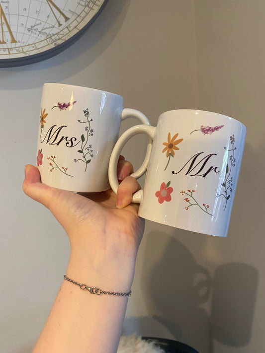 Mr and Mrs flowery mugs
