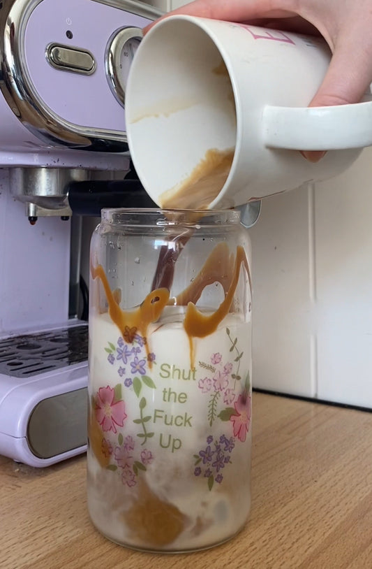 Shut the F up Flowery Glass Tumbler