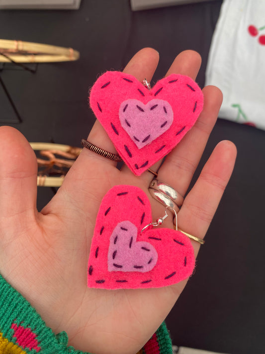 Embroidered Heart Earrings