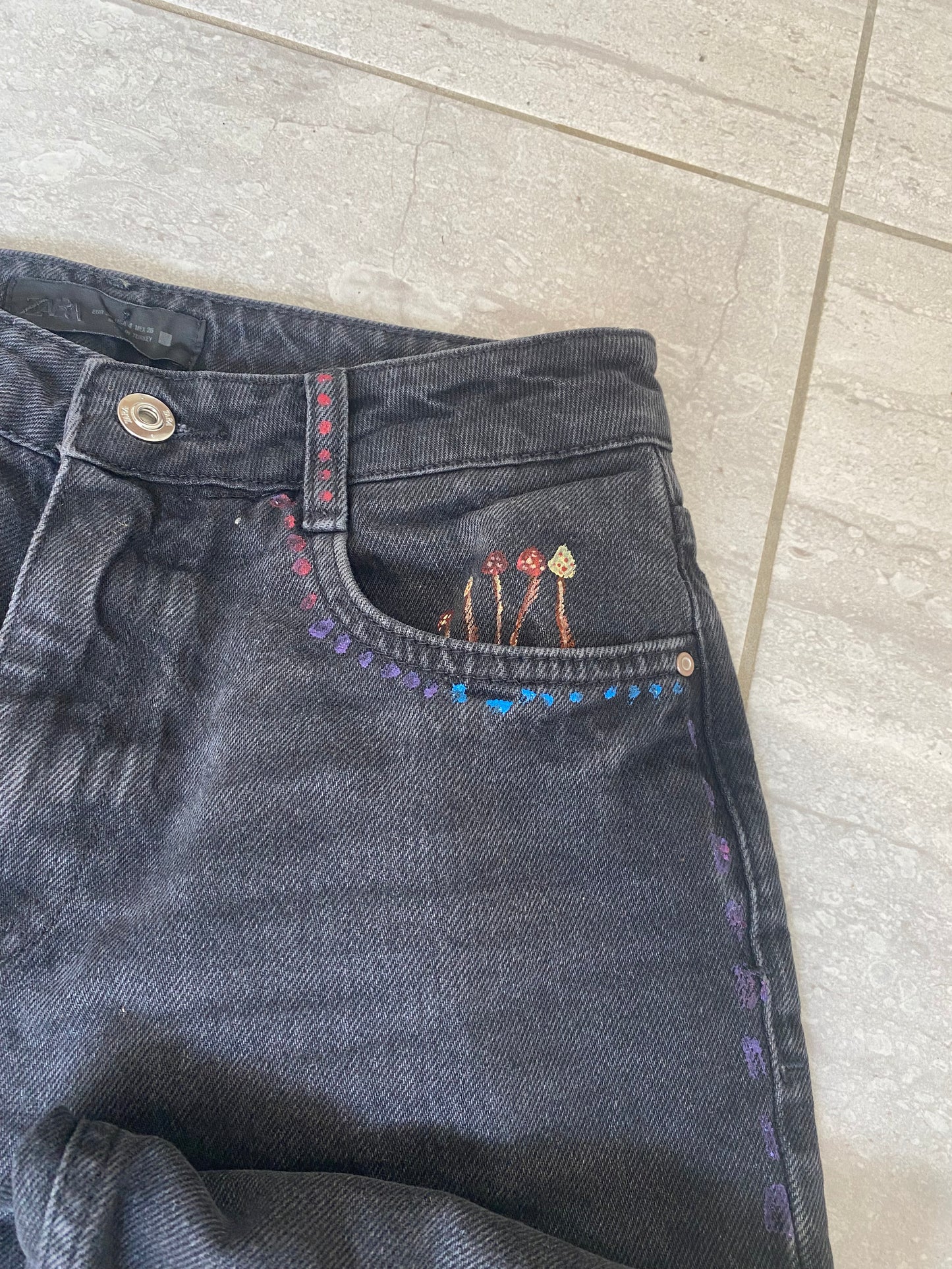 Painted mushroom jeans