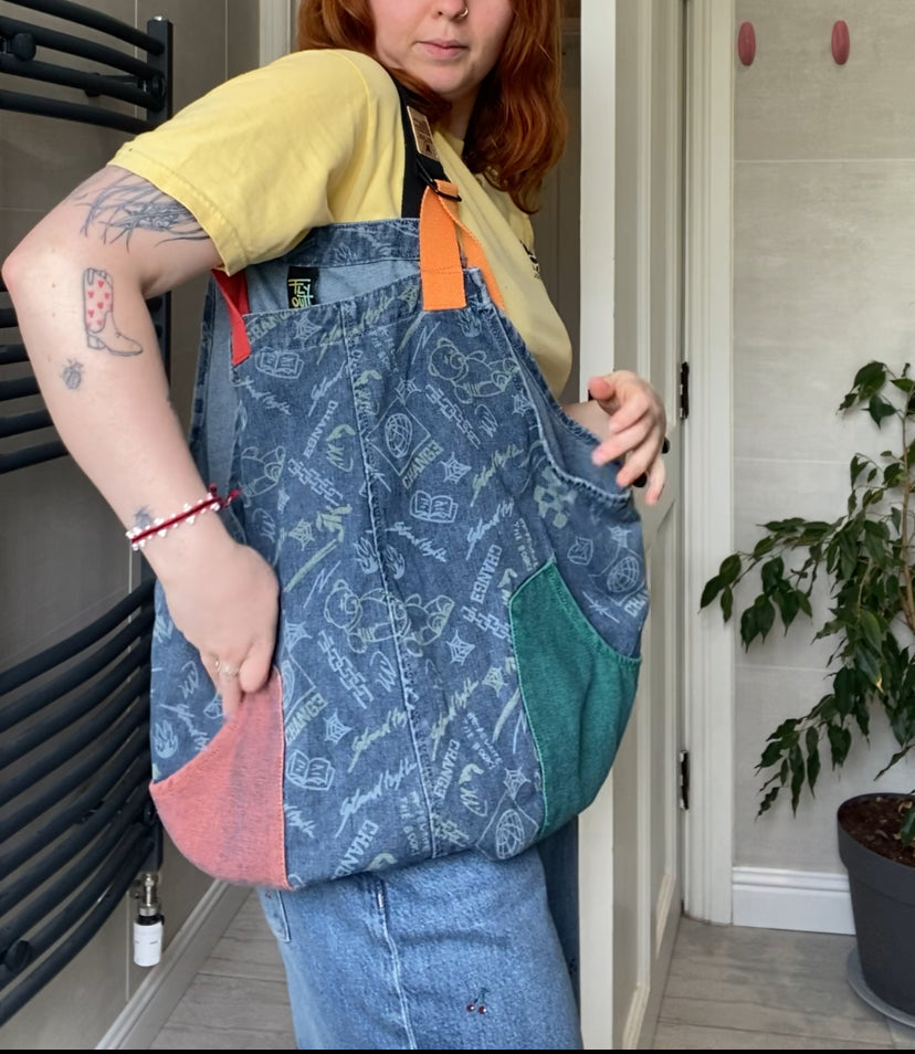 Multicolour dungaree tote bag