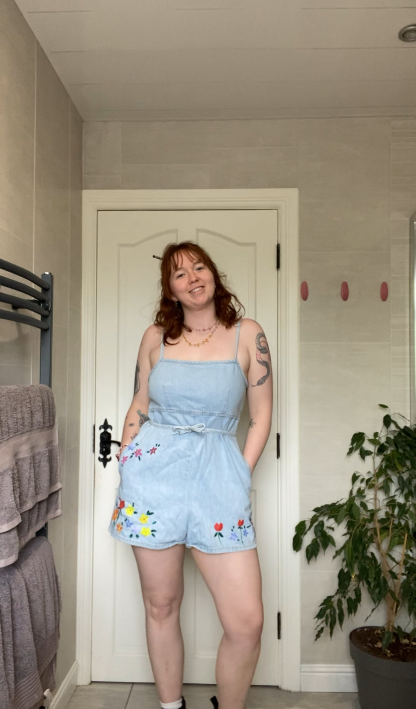 Play suit with hand painted flowers