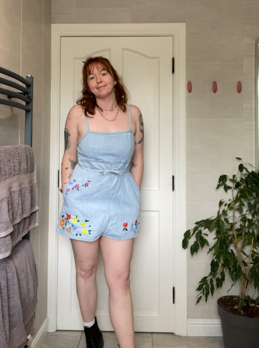 Play suit with hand painted flowers
