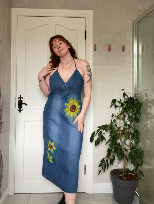 Halter neck denim dress