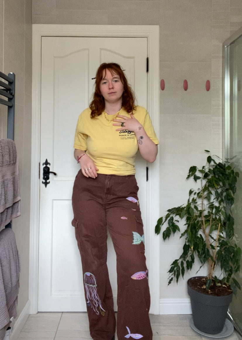 Painted fish cargo trousers