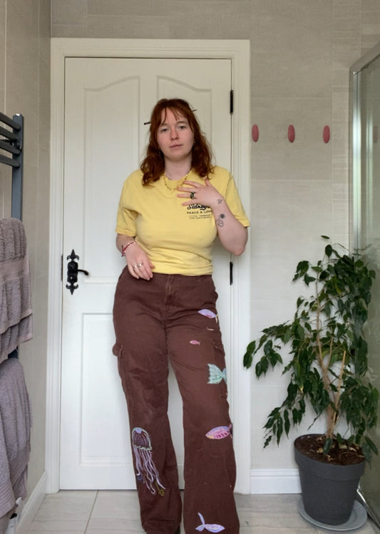 Painted fish cargo trousers