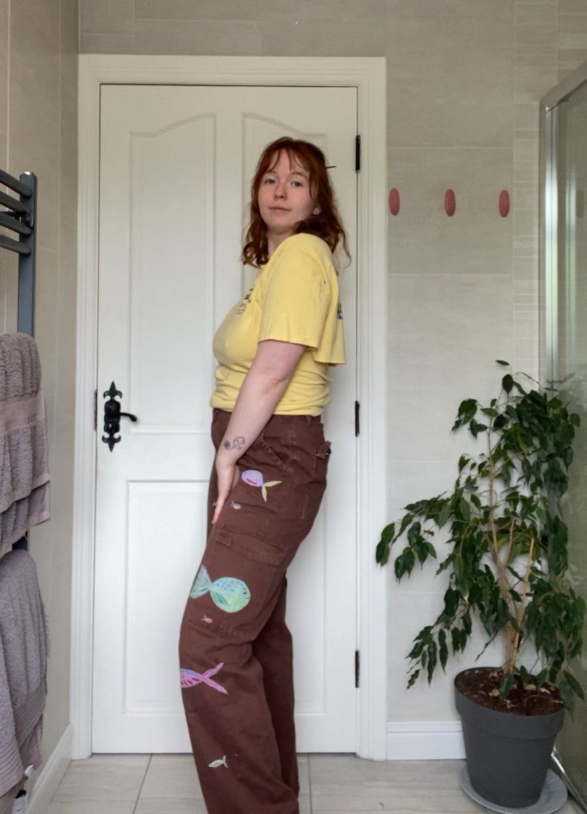 Painted fish cargo trousers
